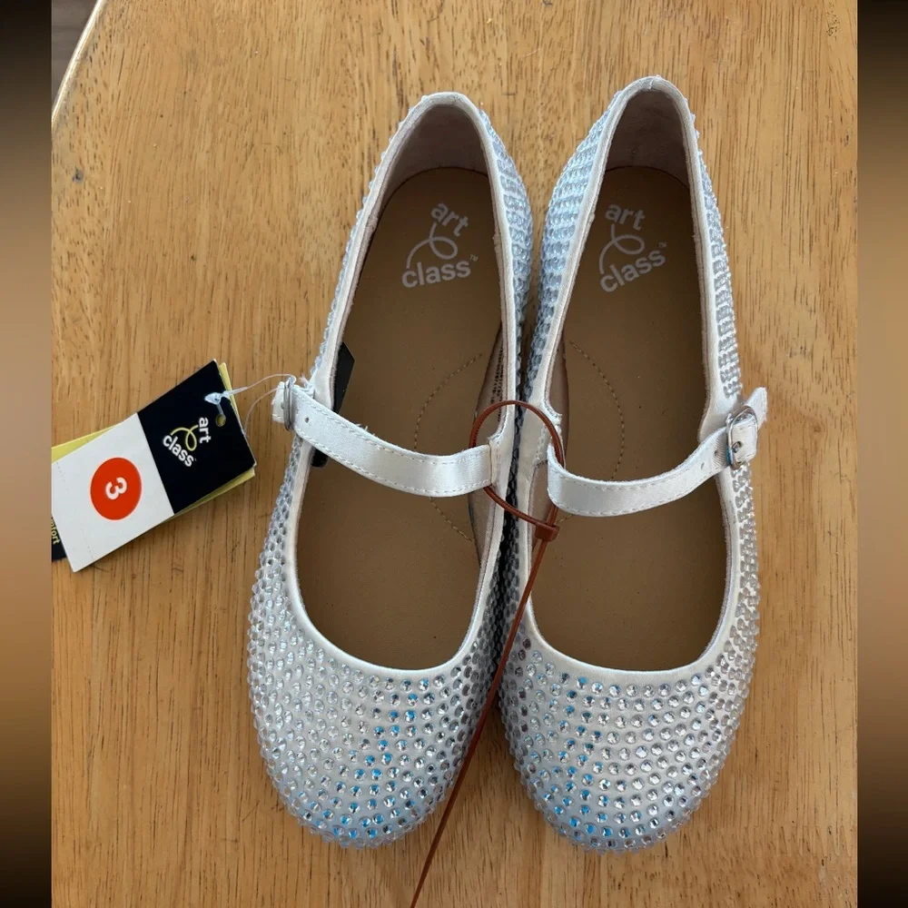 Art Class Sparkling Mary Jane Silver Kids Dress Shoes size 3